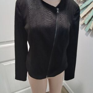 T Tahari Black Kruse Snake Print Textured Jacquard  Women's Jacket Sz S